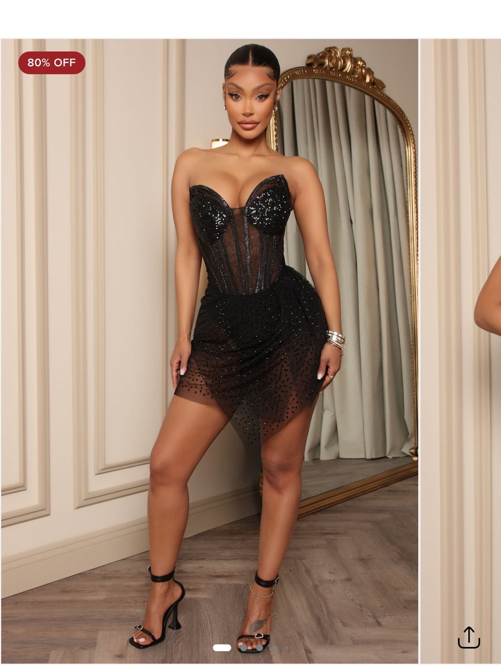 Fashion Nova Strapless Black Sequin Corset Mini Dress